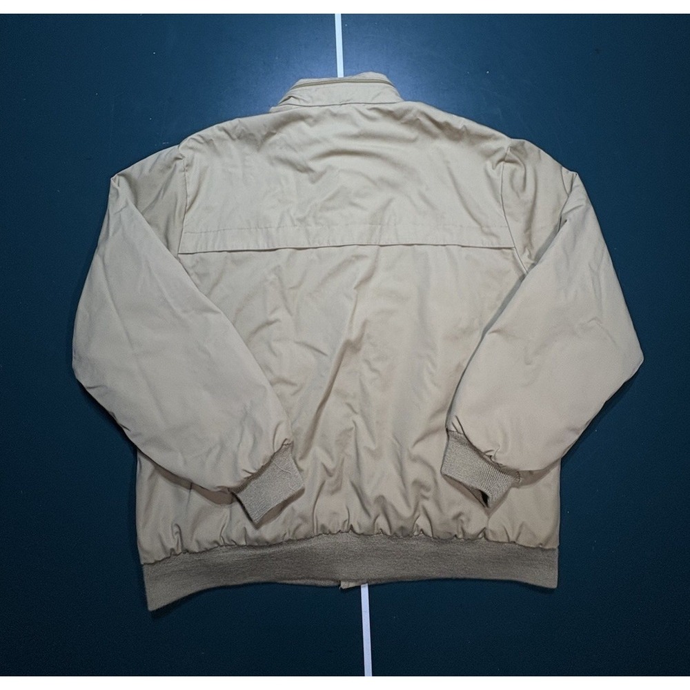 Vintage 70s Izod Lacoste Bomber Jacket Mens XL Beige Fleece Lined Packable Hood - Picture 15 of 16